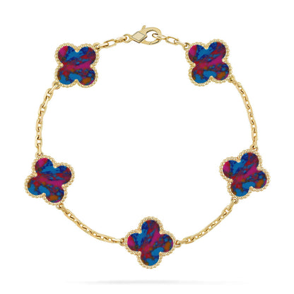 [Rosla]CLOVER 5 MOTIF COLOR GEMSTONES BRACELET COLLECTION