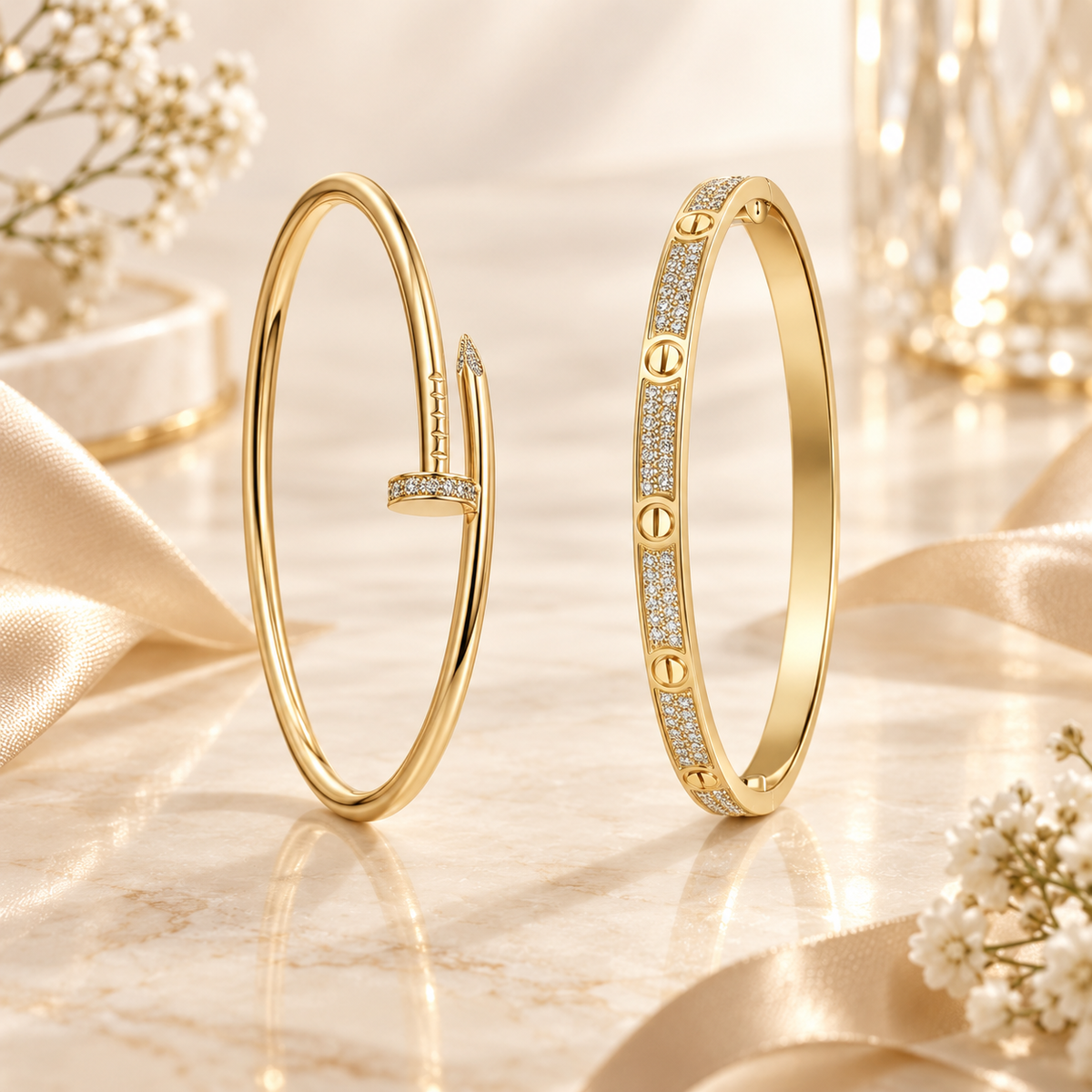 [Rosla] JUSTE Diamond & LOVE Diamond-Paved Bracelet Stack Set