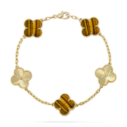 [Rosla] CLOVER 5 MOTIFS TIGER EYE BRACELET COLLECTION