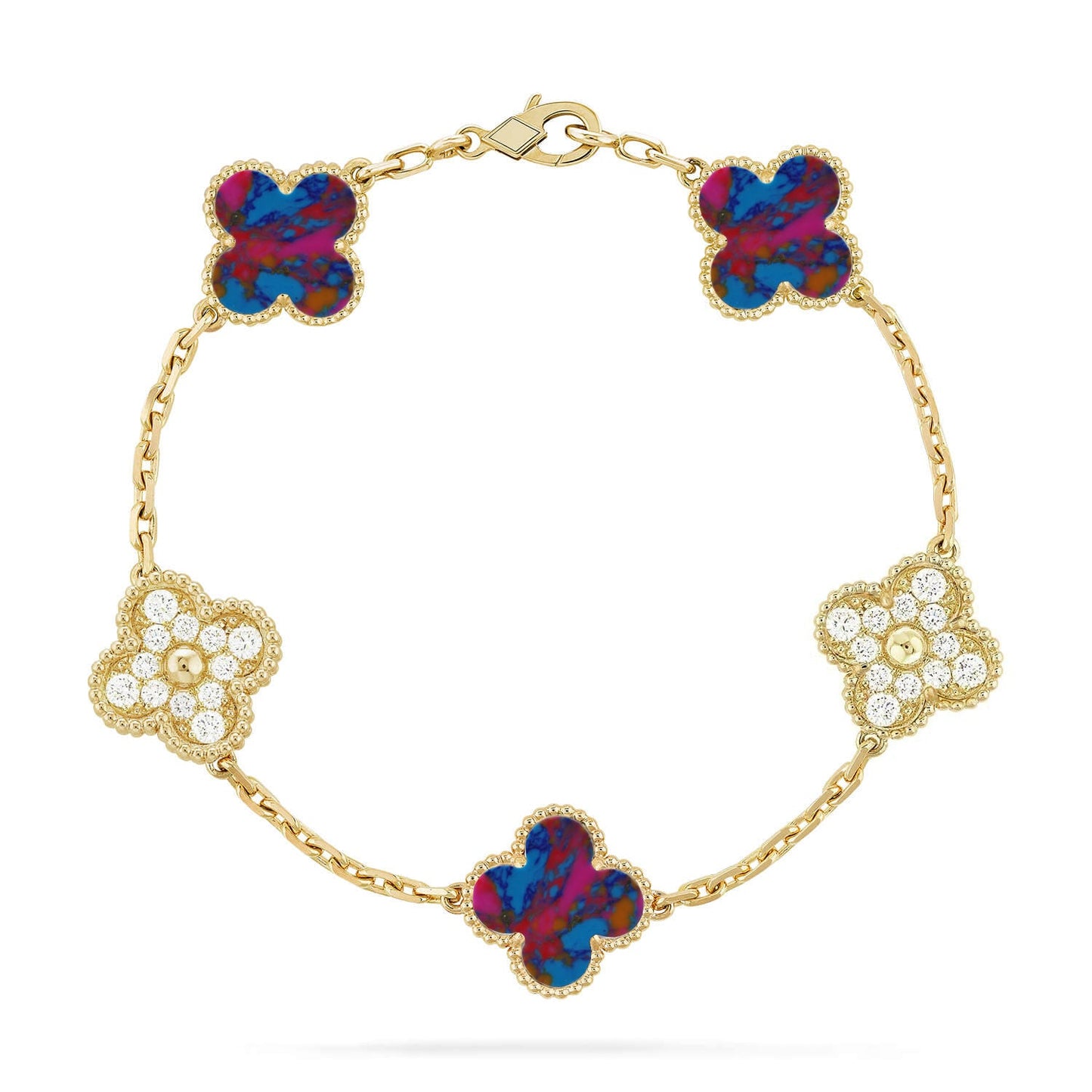 [Rosla]CLOVER 5 MOTIF COLOR GEMSTONES BRACELET COLLECTION