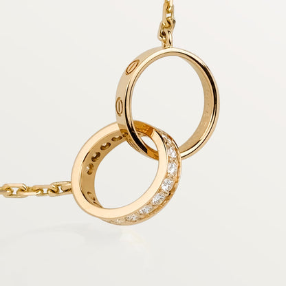 [Rosla]LOVE DOUBLE RING HALF DIAMOND NECKLACE