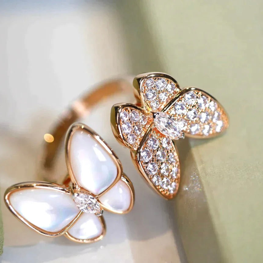 [Rosla]TWIN BUTTERFLY DIAMOND MOP RING