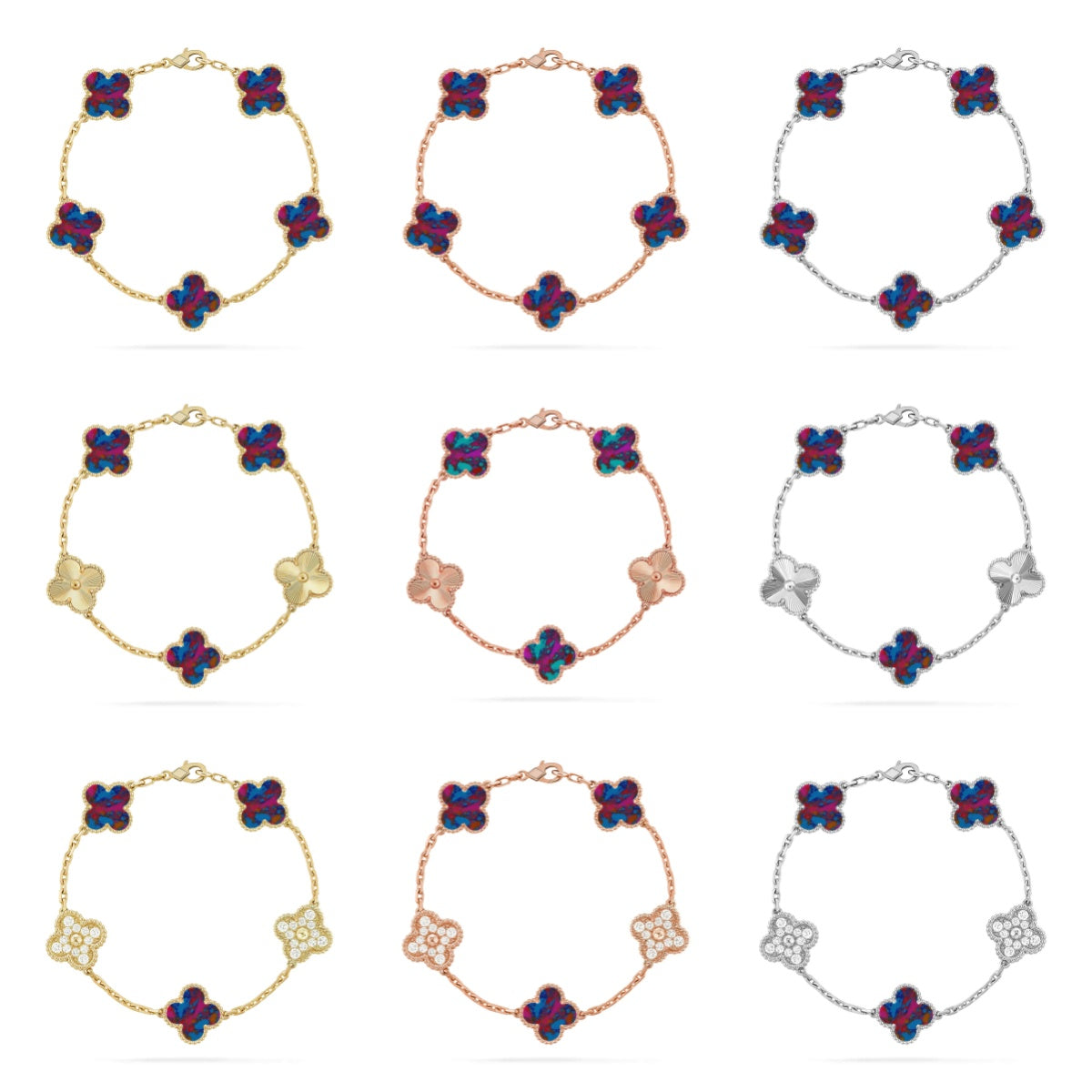 [Rosla]CLOVER 5 MOTIF COLOR GEMSTONES BRACELET COLLECTION