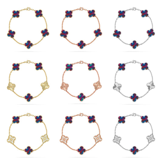 [Rosla]CLOVER 5 MOTIF COLOR GEMSTONES BRACELET COLLECTION