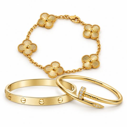[Rosla] Clover & Love & Juste 3-Piece Gold Bracelet Stack Set
