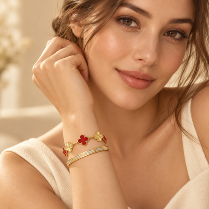 [Rosla]Clover & Love Diamond-Paved Radiant Line 2-Piece Bracelet Stack Set