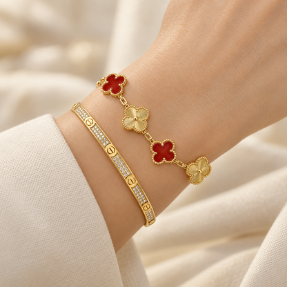 [Rosla]Clover & Love Diamond-Paved Radiant Line 2-Piece Bracelet Stack Set