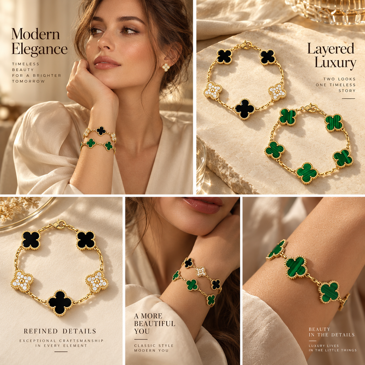 [Rosla]Clover 5 Motifs  Duo Bracelet Stack Set