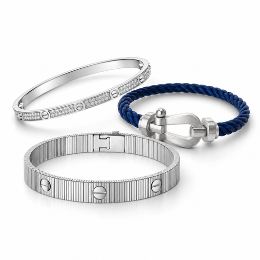[Rosla]Love & Force Large Horseshoe Trio Bracelet Stack Set