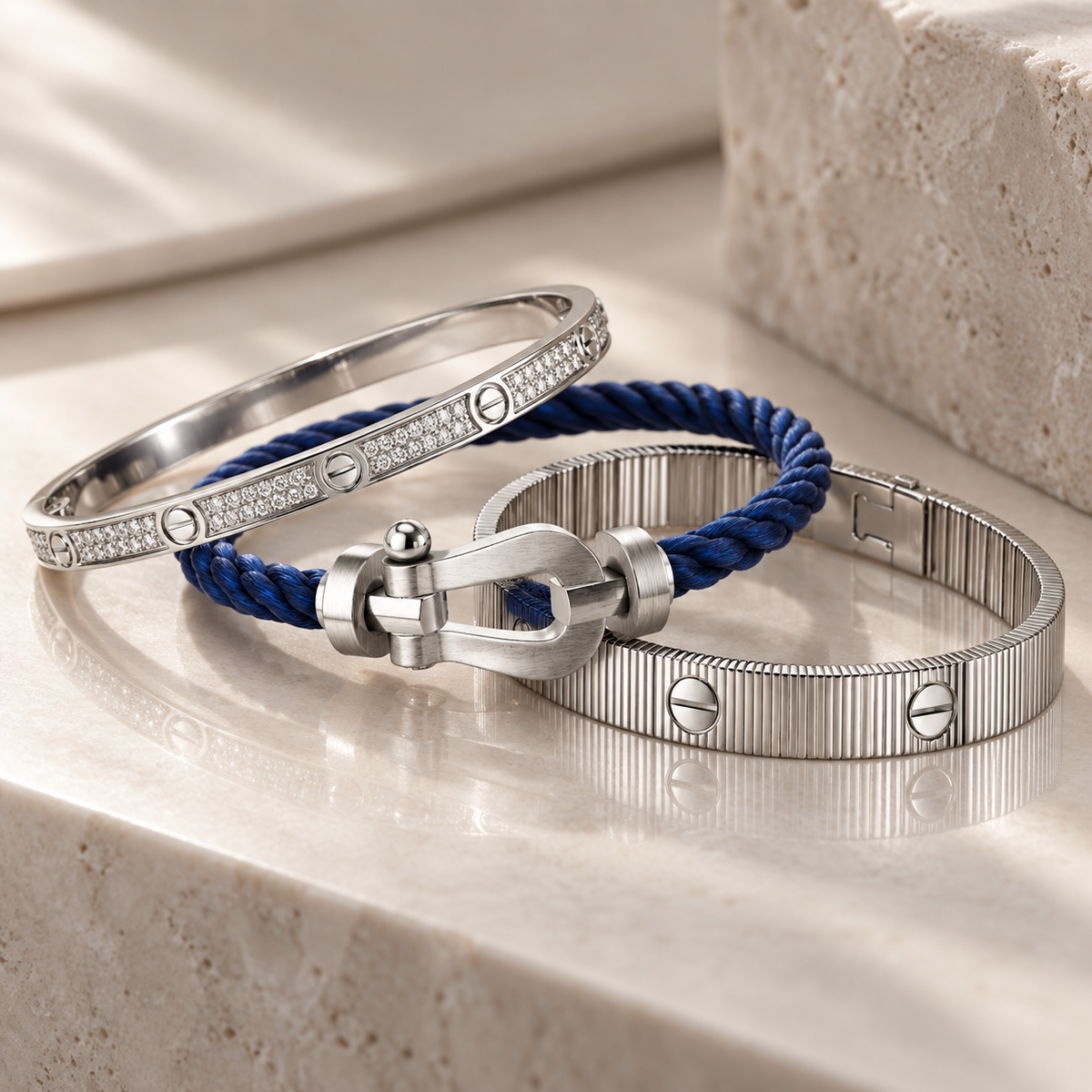[Rosla]Love & Force Large Horseshoe Trio Bracelet Stack Set