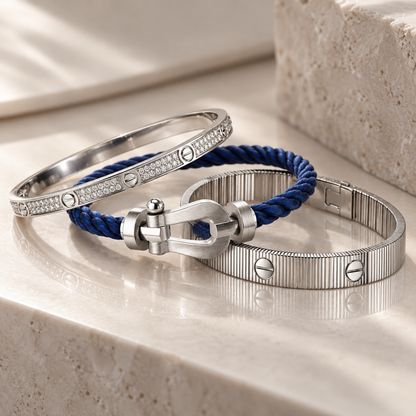 [Rosla]Love & Force Large Horseshoe Trio Bracelet Stack Set