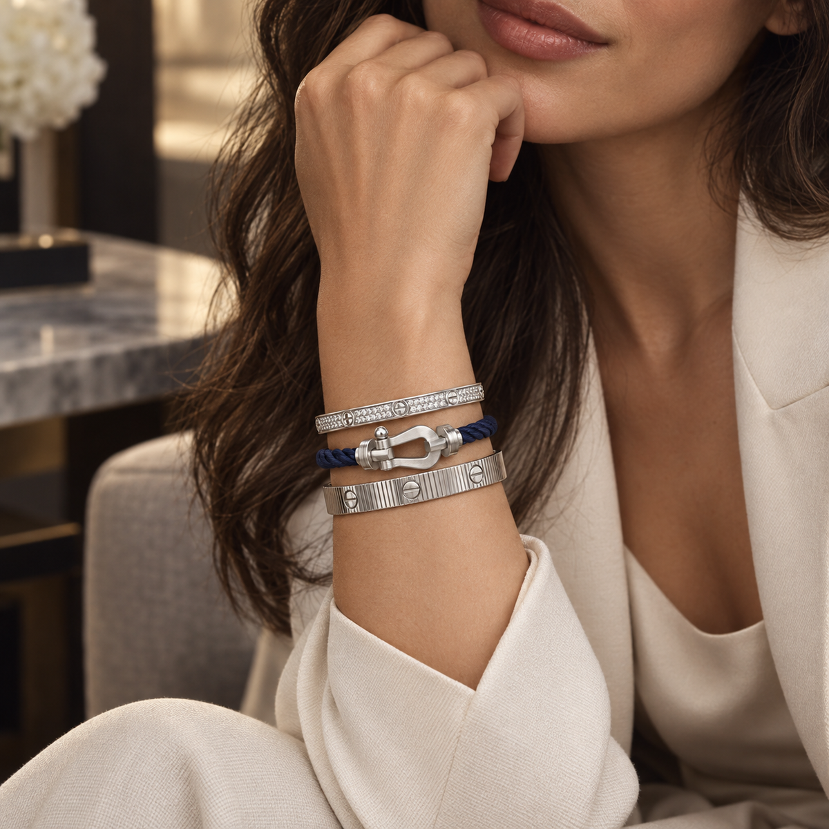 [Rosla]Love & Force Large Horseshoe Trio Bracelet Stack Set