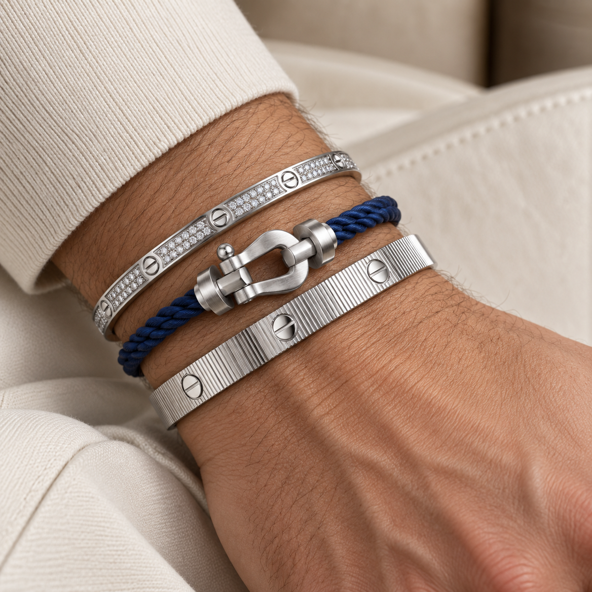 [Rosla]Love & Force Large Horseshoe Trio Bracelet Stack Set