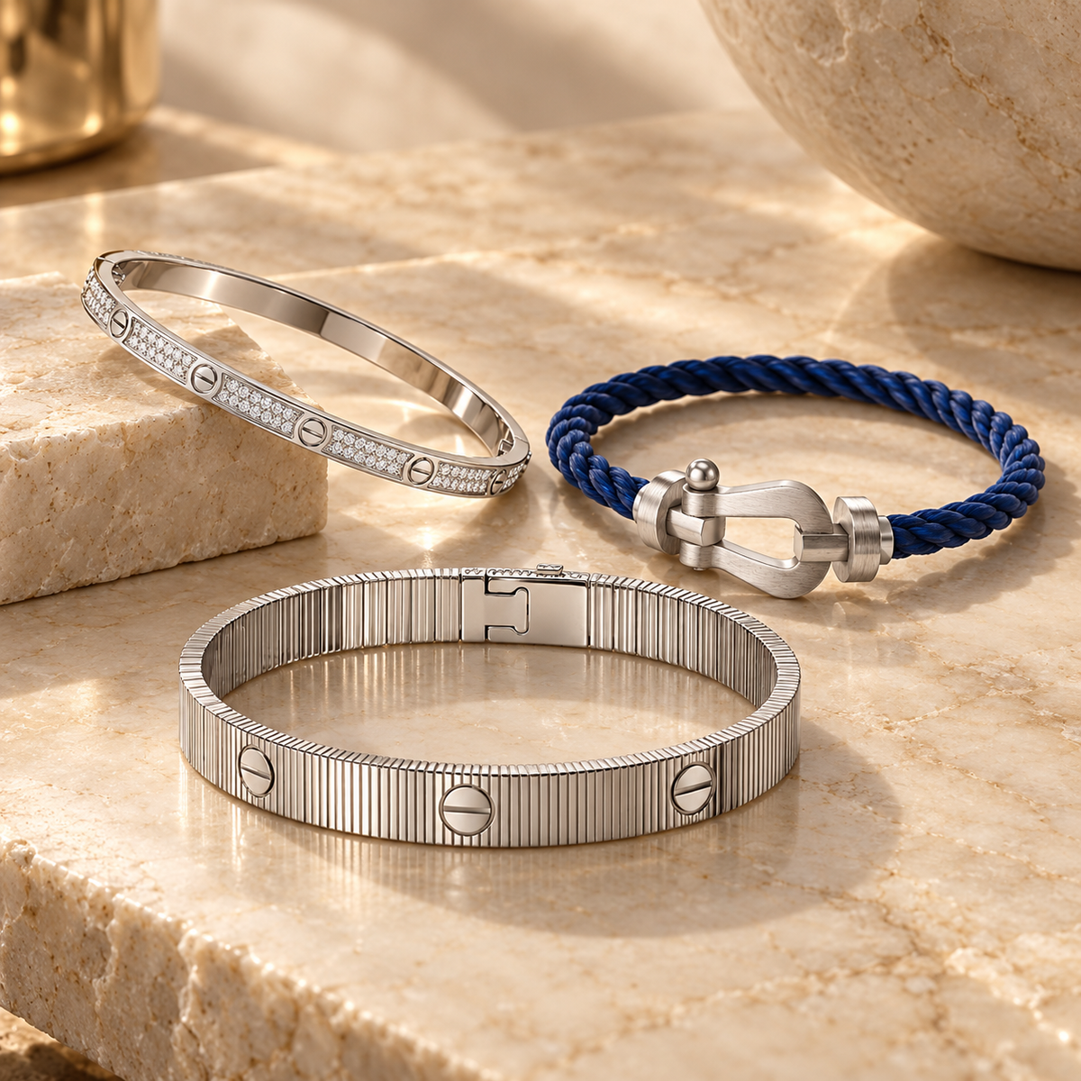 [Rosla]Love & Force Large Horseshoe Trio Bracelet Stack Set