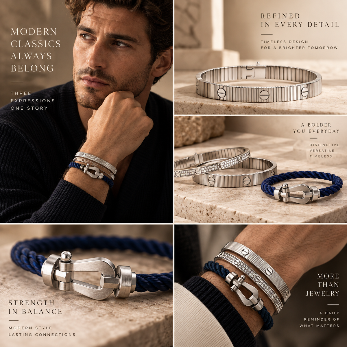 [Rosla]Love & Force Large Horseshoe Trio Bracelet Stack Set