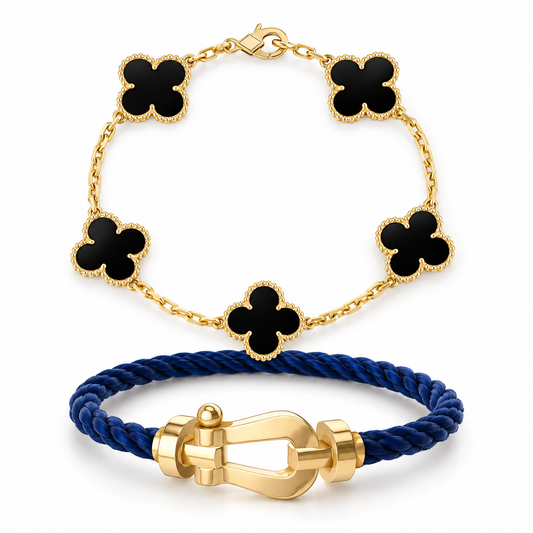 [Rosla]Force Horseshoe & Clover 5 Motifs Bracelet Stack Set