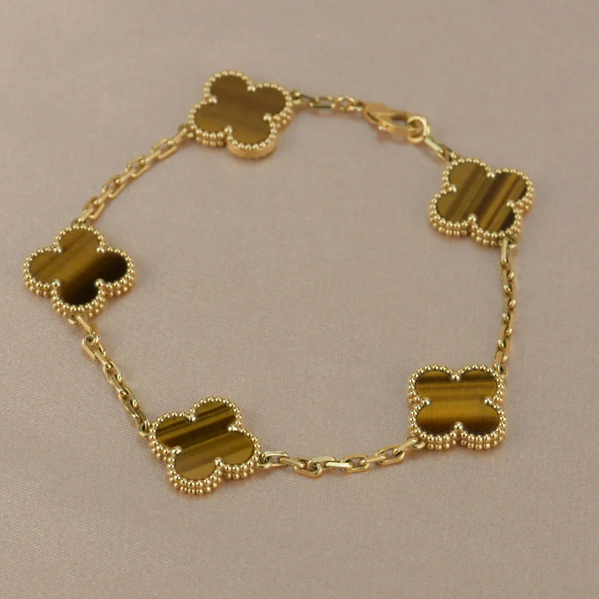 [Rosla] CLOVER 5 MOTIFS TIGER EYE BRACELET COLLECTION