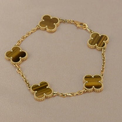 [Rosla] CLOVER 5 MOTIFS TIGER EYE BRACELET COLLECTION