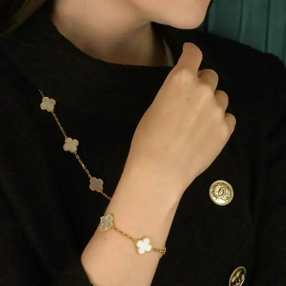 [Rosla]CLOVER WHITE PEARL MOP 5 MOTIF BRACELET COLLECTION