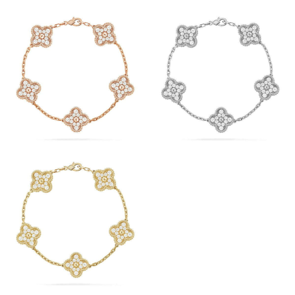 [Rosla] CLOVER 5 MOTIF FULL DIAMOND BRACELET COLLECTION