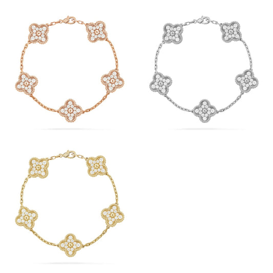 [Rosla] CLOVER 5 MOTIF FULL DIAMOND BRACELET COLLECTION