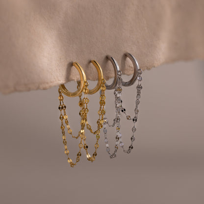 Duo Mirror Chain Huggies