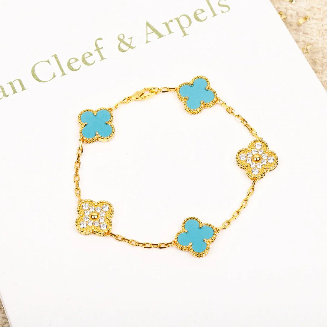 [Rosla] CLOVER 5 MOTIF TURQUOISE BRACELET COLLECTION