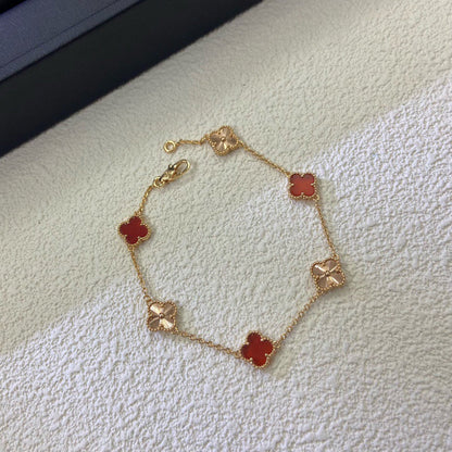 [Rosla]CLOVER 6 MOTIF RED AGATE LASER BRACELET