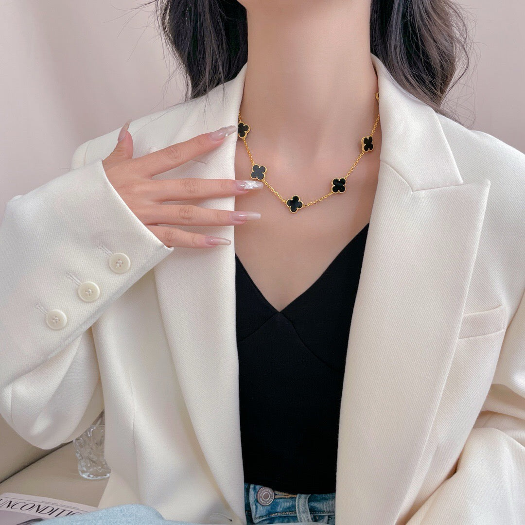 [Rosla]CLOVER 10 MOTIFS ONYX NECKLACE