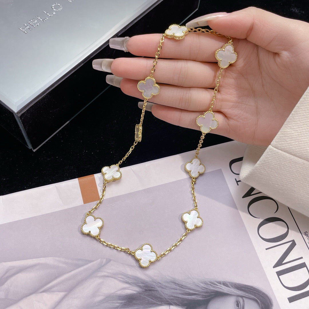 [Rosla]CLOVER 10 MOTIFS WHITE MOTHER OF PEARL NECKLACE