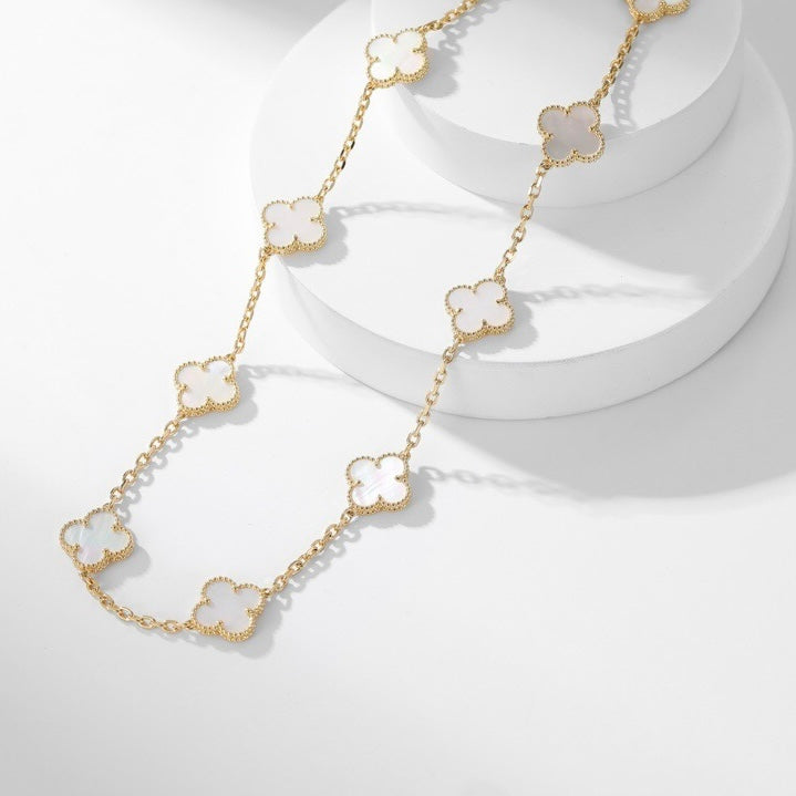 [Rosla]CLOVER 10 MOTIFS WHITE MOTHER OF PEARL NECKLACE