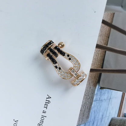 [Rosla]FORCE LARGE HORSESHOE BLACK WHITE DIAMOND BRACELET SILVER