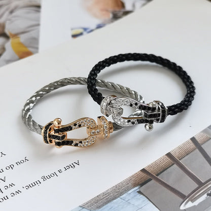 [Rosla]FORCE LARGE HORSESHOE BLACK WHITE DIAMOND BRACELET SILVER