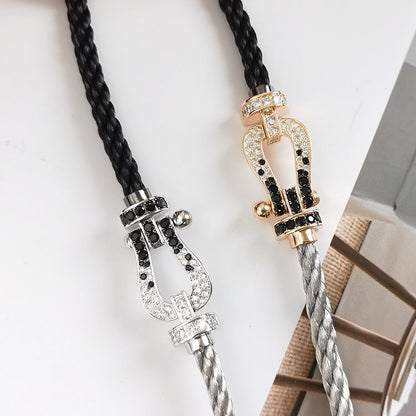 [Rosla]FORCE LARGE HORSESHOE BLACK WHITE DIAMOND BRACELET SILVER