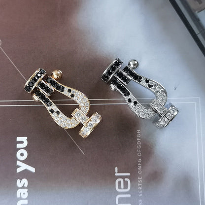 [Rosla]Pave Gemstone Love &Force Large Horseshoe Diamond Duo Bracelet Stack Set
