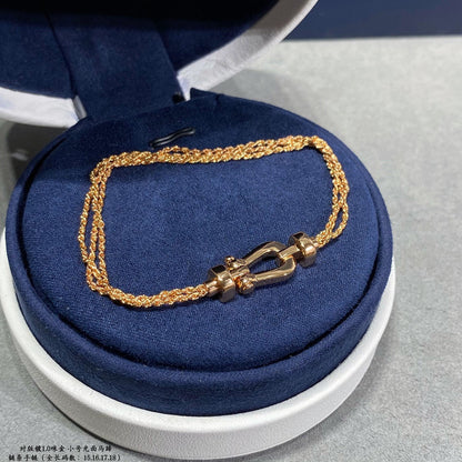 [Rosla]FORCE SMALL HORSESHOE  DIAMOND CHAIN ROPE BRACELET