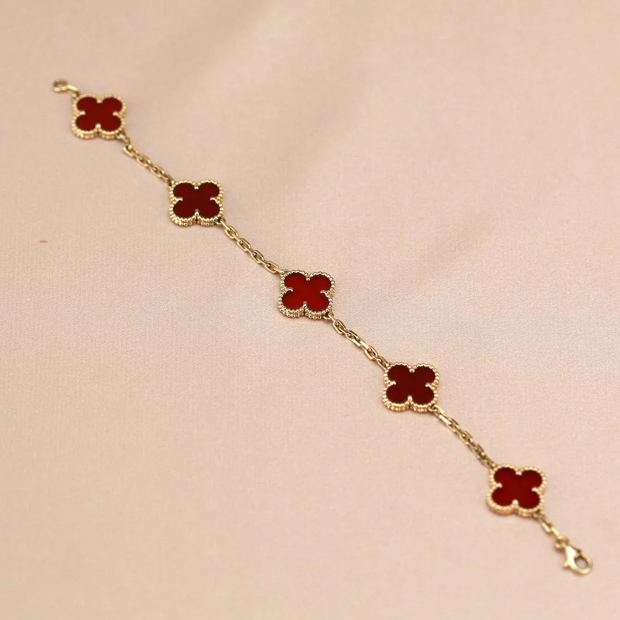 [Rosla] CLOVER 5 MOTIF RED CORNELIAN BRACELET COLLECTION
