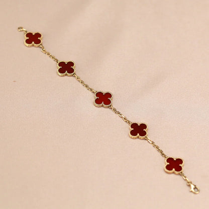 [Rosla] CLOVER 5 MOTIF RED CORNELIAN BRACELET COLLECTION
