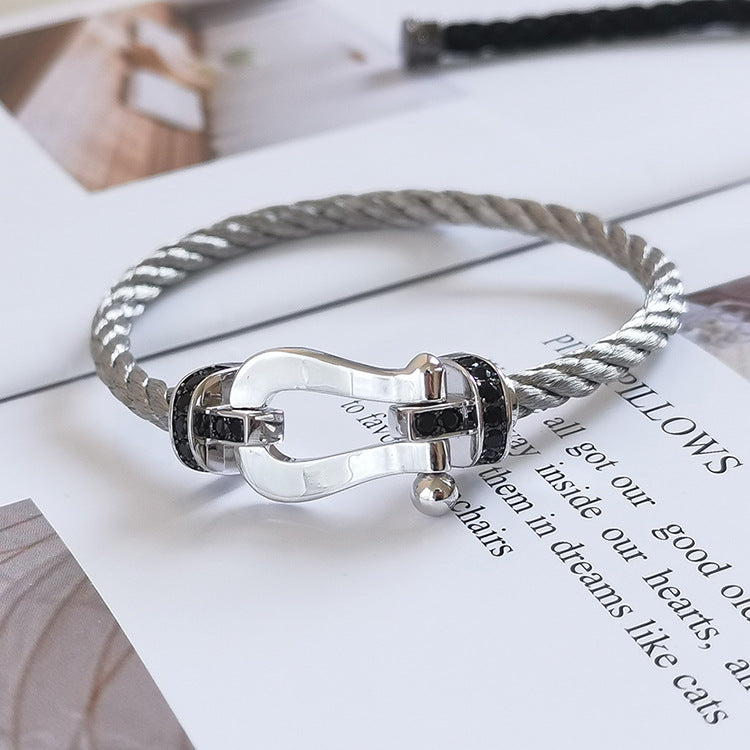 [Rosla]FORCE LARGE HORSESHOE BLACK DIAMOND BRACELET SILVER