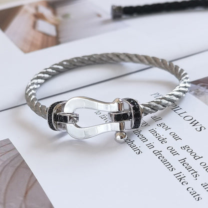 [Rosla]FORCE LARGE HORSESHOE BLACK DIAMOND BRACELET SILVER