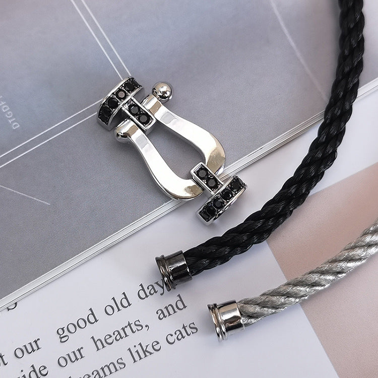 [Rosla]FORCE LARGE HORSESHOE BLACK DIAMOND BRACELET SILVER