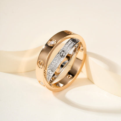[Rosla]LOVE PINK GOLD SILVER DIAMOND DOUBLE RING