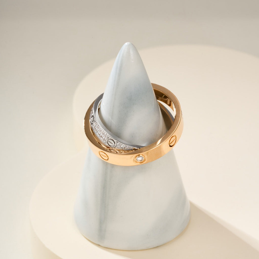 [Rosla]LOVE PINK GOLD SILVER DIAMOND DOUBLE RING