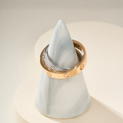 [Rosla]LOVE PINK GOLD SILVER DIAMOND DOUBLE RING