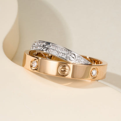 [Rosla]LOVE PINK GOLD SILVER DIAMOND DOUBLE RING