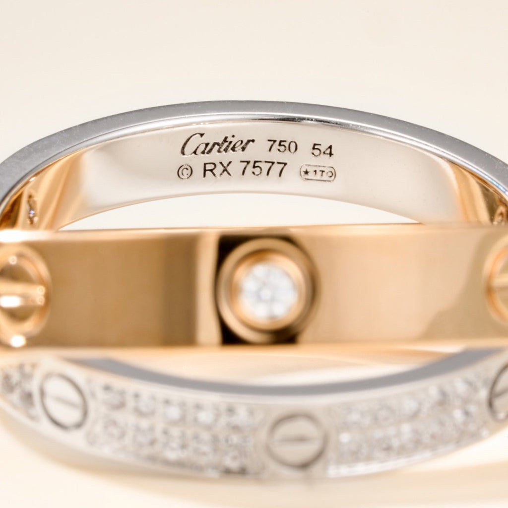 [Rosla]LOVE PINK GOLD SILVER DIAMOND DOUBLE RING
