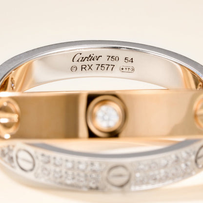[Rosla]LOVE PINK GOLD SILVER DIAMOND DOUBLE RING