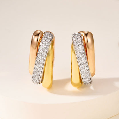 [Rosla]TRINITY HALF DIAMOND  CUSHION EARRINGS