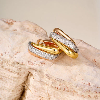[Rosla]TRINITY HALF DIAMOND  CUSHION EARRINGS