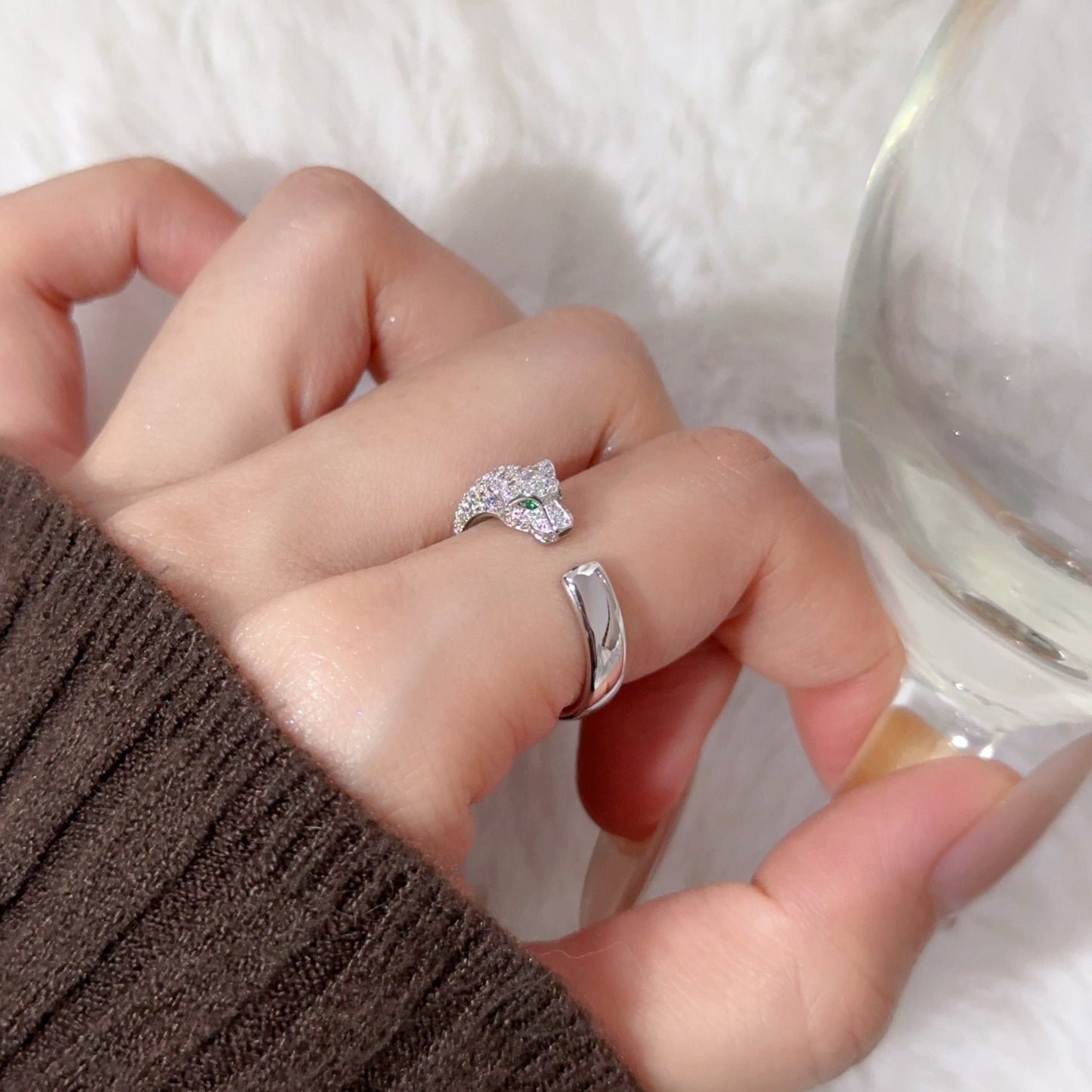[Rosla]PANTHERE HALF DIAMOND SMALL RING